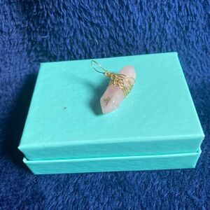 Gold-Wire Wrapped Rose Quartz Pendant - Women Jewelry
